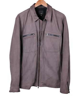 VINCE Camuto Mens Gray Lambskin Leather Motorcycle Cafe Racer Jacket XL