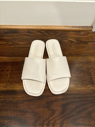 Rachel Zoe White Faux Leather Slip-On Cushioned Slides Sandals Womens size 6.5 - Picture 2 of 2