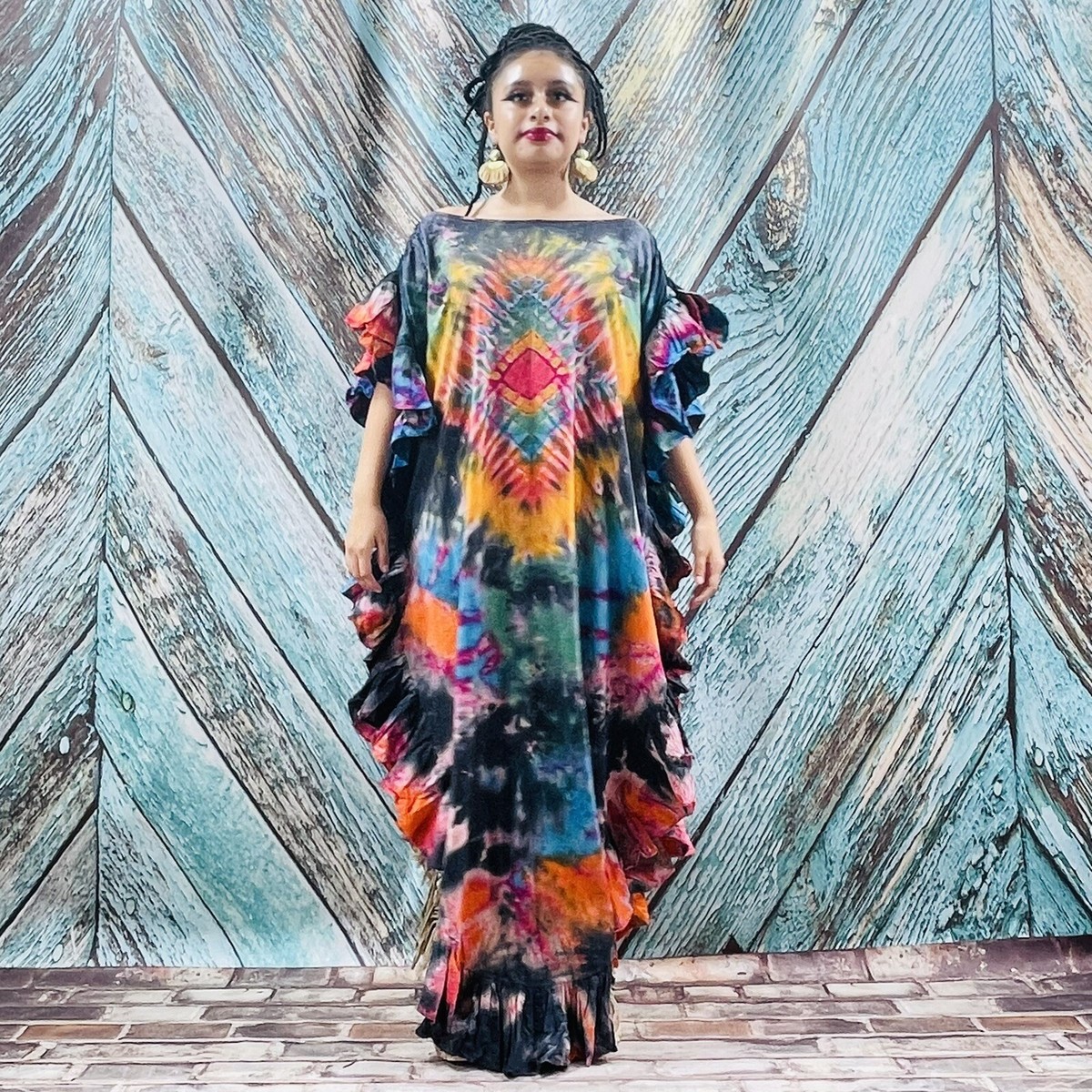 Ema Handmade Hand Tiedye Cotton Maxi Festival Dress Boho One Plus size 2X,  3X