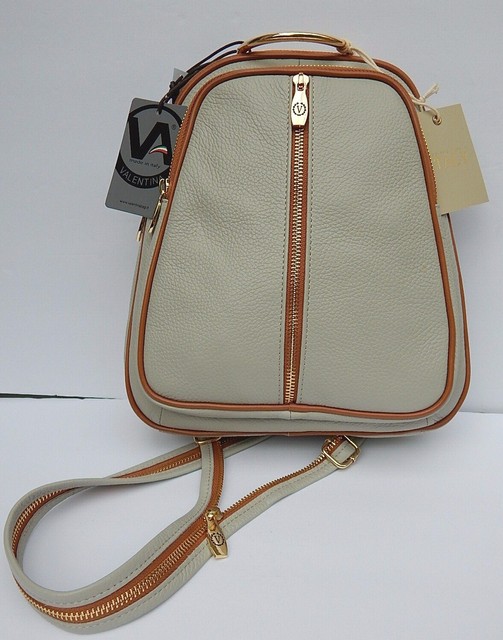 VALENTINA ITALY GENUINE LEATHER OFF WHITE CONVERTIBLE BAG BACKPACK NEW