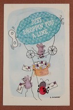 Air Mail Mouse ladybir in airship United States PA stamp postcard by ALEXANDER??