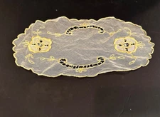 VINTAGE French Needle Net Tambour Lace small runner 14” x 8” hand made France