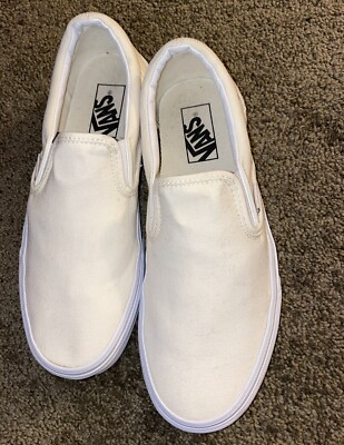 vans white canvas slip on mens 7.5 womens 9 25.5cm Classic | eBay