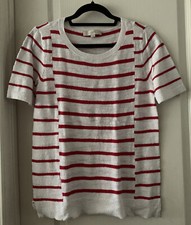 EUC Women's Loft Red White Striped Textured Sweater Size Medium Crew Neck