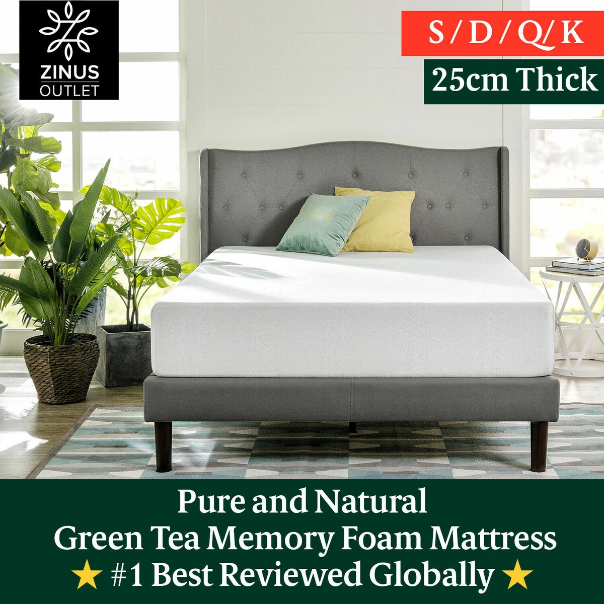 Zinus GREEN TEA Eco Friendly Memory Foam DOUBLE QUEEN Mattress Bed
