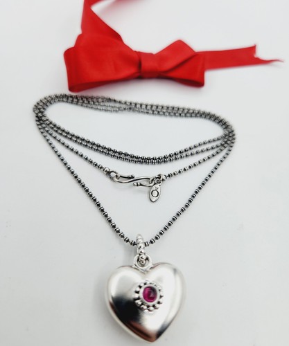 New Genuine Pandora RARE Pink Rhodolite Stone Heart Pendant Necklace S925 ALE - Picture 5 of 8