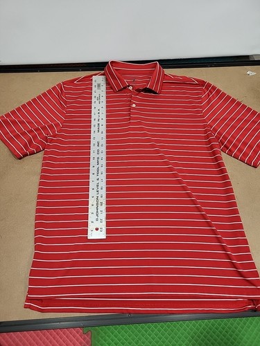 Fairway & Greene Tech Golf Polo Shirt SS XL EUC 48" X 30" Red White Stripe  - Picture 2 of 5