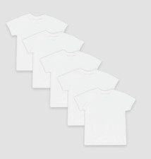 Hanes Boy's Size Large 5 Tagless T-Shirts White Moisture Wicking 14-16