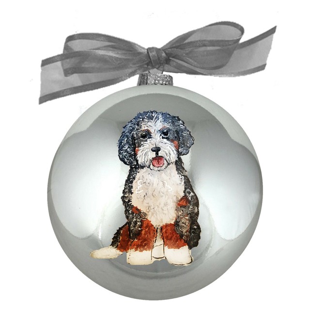 Bernedoodle Puppy Dog Hand Painted Christmas Ornament With Name and