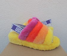 UGG PRIDE RAINBOW FLUFF YEAH SLIDE SHEEPSKIN SLIPPER SANDAL, WOMEN US 10/ 41 NIB
