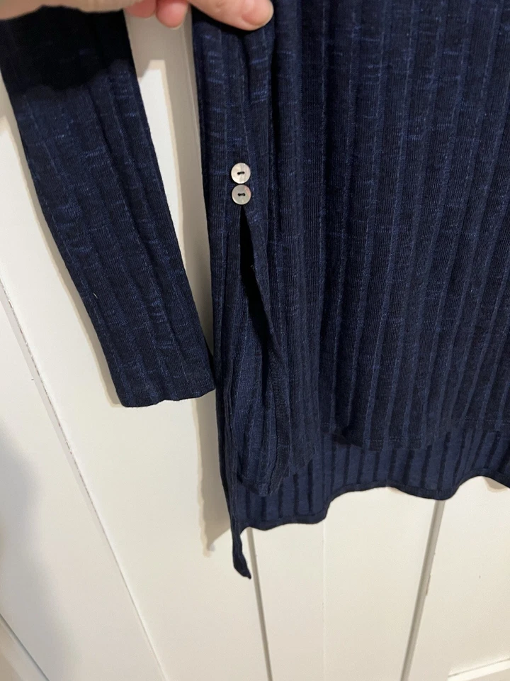 Anthropologie DELETTA Blue Ribbed Hi-Lo Tunic SMALL Petite $68 Knit Top Blue - Image 4 of 4