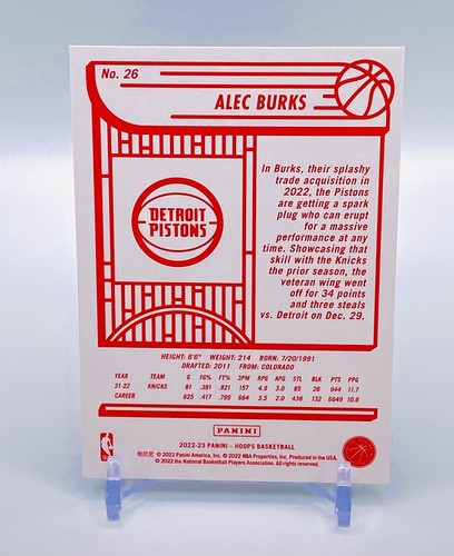 2022-23 NBA HOOPS Red Back SSP Alec Burks #26 Detroit Pistons - Picture 3 of 6