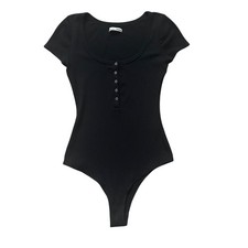 Reformation Jeans Bodysuit Womens Small Black Ribbed Snap Front Stretch