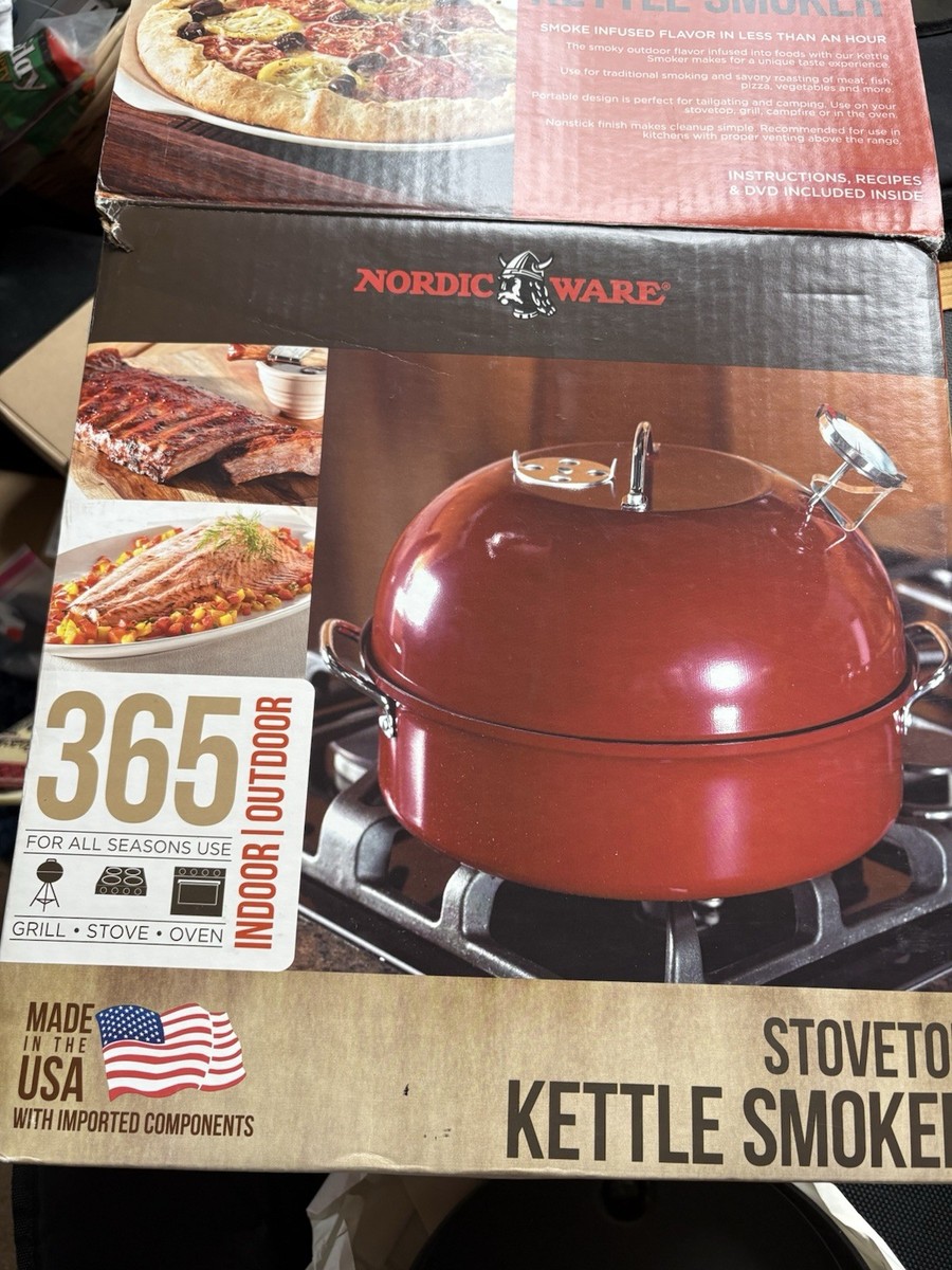 kettle smoker indoor outdoor cooker Nordic Ware Stovetop Grill Oven Kettle Smoker Indoor/Outdoor Hickory Apple  Chips