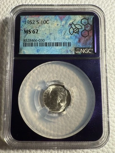 1952-S ROOSEVELT DIME NGC MS67 - Custom Purple Core