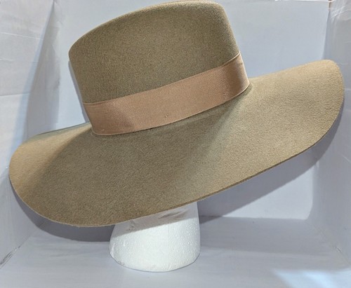 Stetson Midtown B Hat Tan Taupe 100% Wool Wide Brim Made n TX USA Cowgirl Fedora - Picture 5 of 24