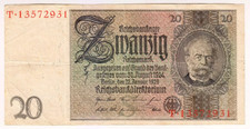 1929 Germany 20 Reichsmark 13572931 Reichbanknote Paper Money Banknotes