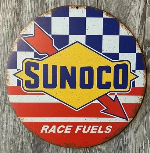 Sunoco Race Fuels 8" Diameter Vintage Novelty Metal Sign Made In USA New!