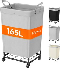 165l Heavy Duty Laundry Basket With Wheels And Handles Sliver Gray Large Roll