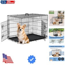 30 inch Dog Crate Dog Kennel Cage with Double Door Folding Metal Wire Dog Cag...