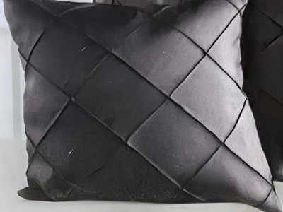 VTG Silk Pintuck Taffeta Decorative Throw Pillow/Sham Square Cover Black 16''X16''
