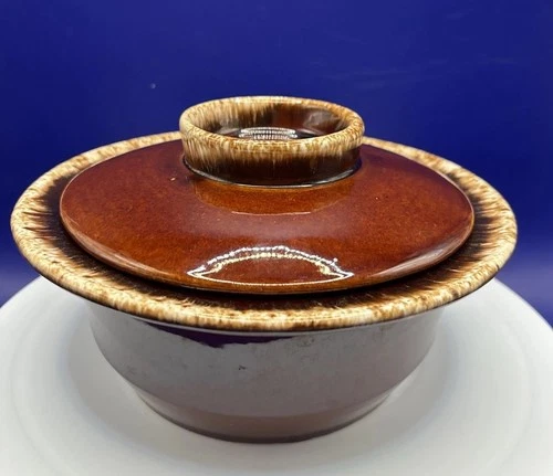 Hull Pottery Drip Glaze Pot W/Lid  Brown Round Vintage -GORGEOUS