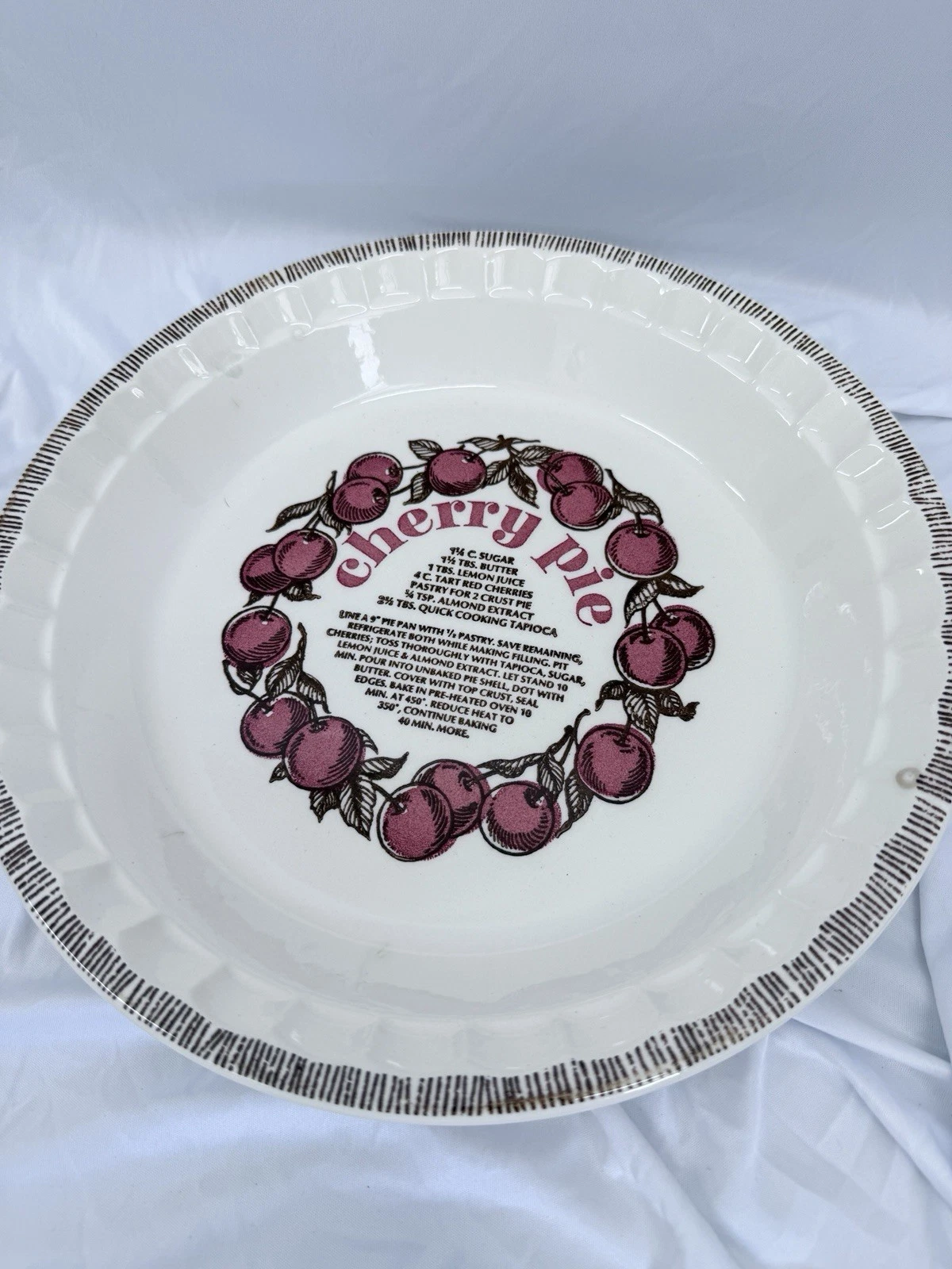 Vintage Royal China Co Country Harvest Cherry Pie Dish Recipe Plate 1983 USA