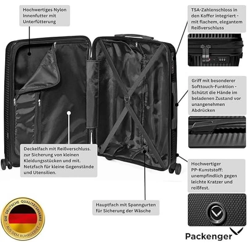 Reisekoffer mit 4 Rollen Koffer Set Trolley schwarz Hartschalen 3tlg. TSA Schloß - Bild 3 von 4