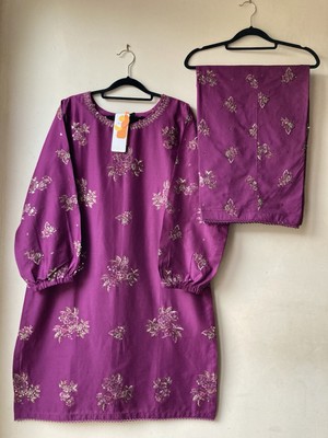 Batik 2-teiliger Anzug Co Ord lila bestickt 10 12 Medium neu mit Etikett Damen Ladies 