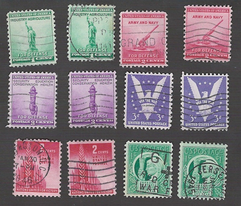 US Scott 899 to 901, 905, 907, 908 --- 1940-43 WW II National Defense - Used