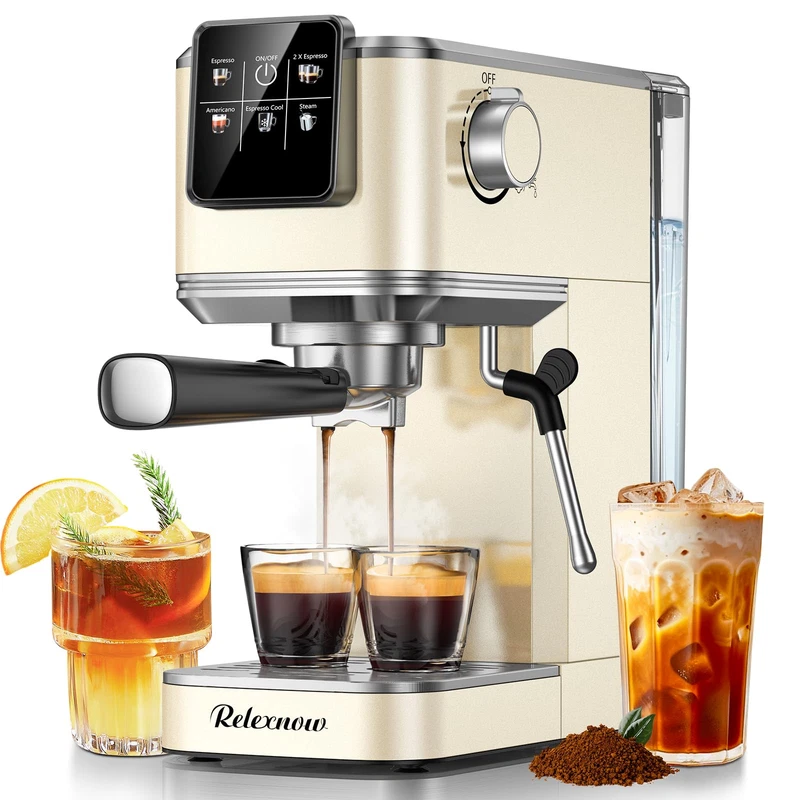 Relexnow Espresso Machine 20 Bar Espresso Maker Milk Frother Lcd Panel Hot Iced