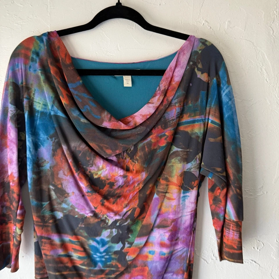 Top Weston Wear Y2k Talla Mediana Acuarela Artístico Cortina Cuello Capricho Foto 2 de 4