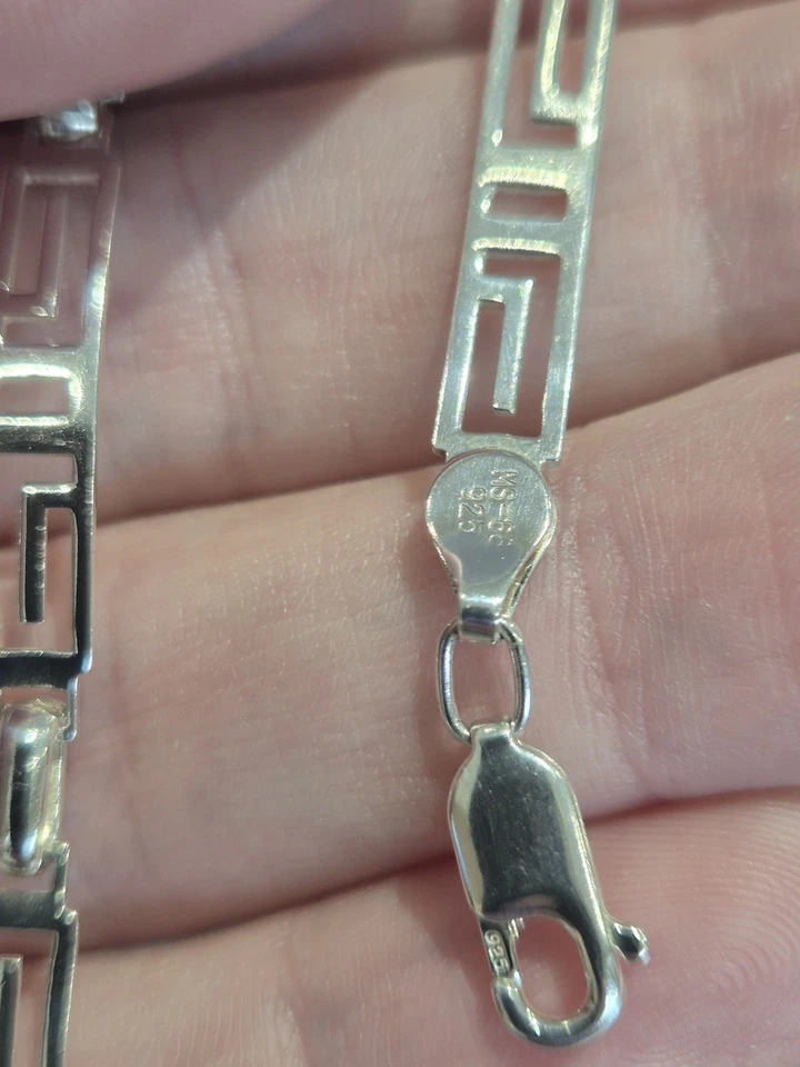 Браслет из чистого серебра с греческим узором MS 7,5 дюйма - Изображение 2 из 3