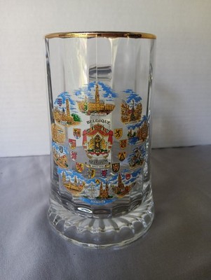 Unbranded 10 Belgium Cities / Coat of Arms Graphic One Liter Glass Beer Mug