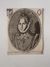 Antique Engraving – Catherine of Austria, Infanta of Spain & Duchess of Savoy 