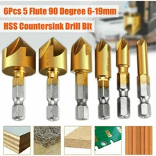 6Pcs Countersink Drill Bit Set 1/4'' Hex Shank HSS Woodworking Pilot Screw Holes