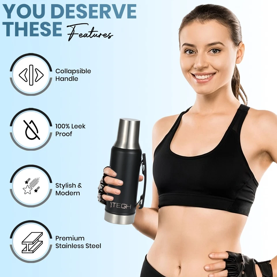 Botella de agua aislada TEGH 40 oz termo aislado al vacío boca ancha botella de agua Foto 2 de 4