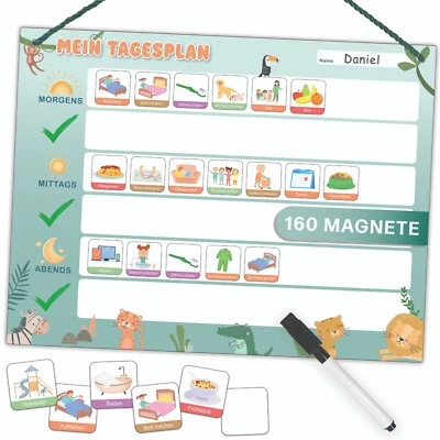 MINI MINDZ Tagesplaner Kinder - Montessori Magnettafel mit 160 Magnete & Stift