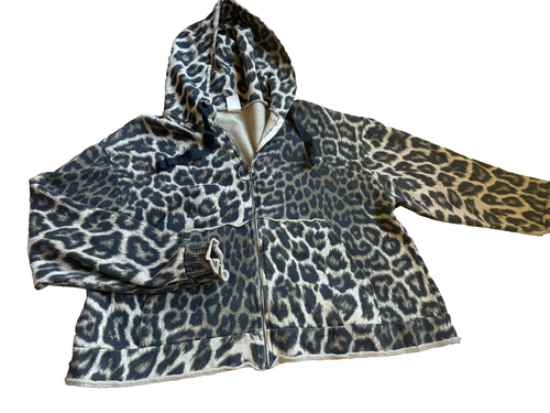 Leopard Sweatjacke Kapuze Sweat Jacke beige braun Weya Baumwolle Hoodie 44 46