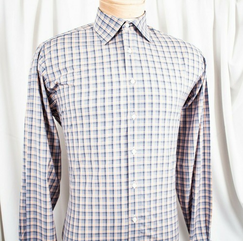 THOMAS PINK French Cuffs Orange Blue White Checks Cotton Men Dress Shirt Size 15 - Picture 5 of 7