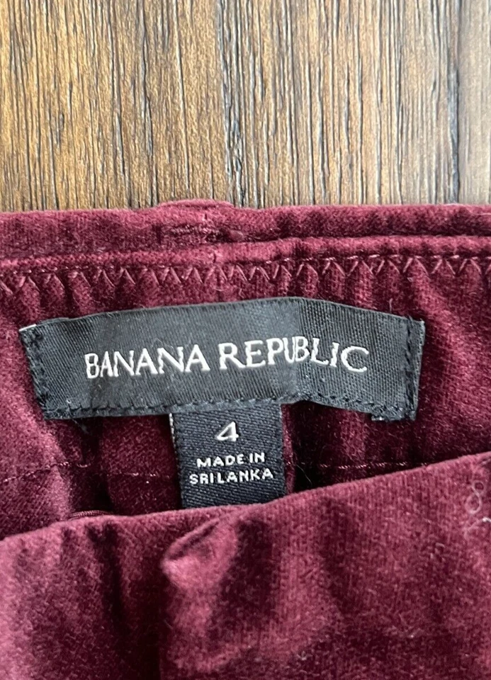 Pantalón Banana Republic Mujer Talla 4 Hol Borgoña Terciopelo Sloan Ajustado Vacaciones Ciruela Foto 4 de 4