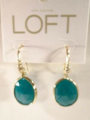 Ann Taylor Loft Women's Metallic Facet Stone Crystal Drop Earrings NWT 29.50 GRN