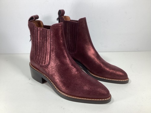 COACH Bowery Chelsea Bootie Bordeaux Metallic Leather Women’s Size 6D NIB - Picture 3 of 15