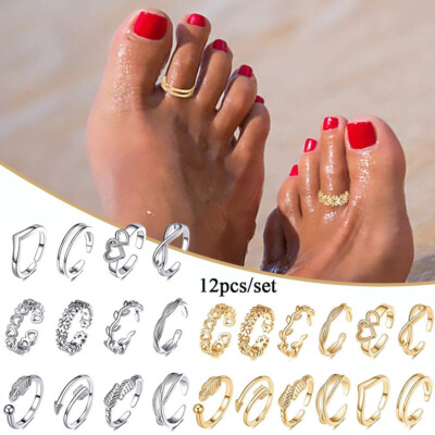 Ladies 12Pcs Toe Ring Knuckle Rings Set Retro Boho Foot Ring Women Set  Jewelry