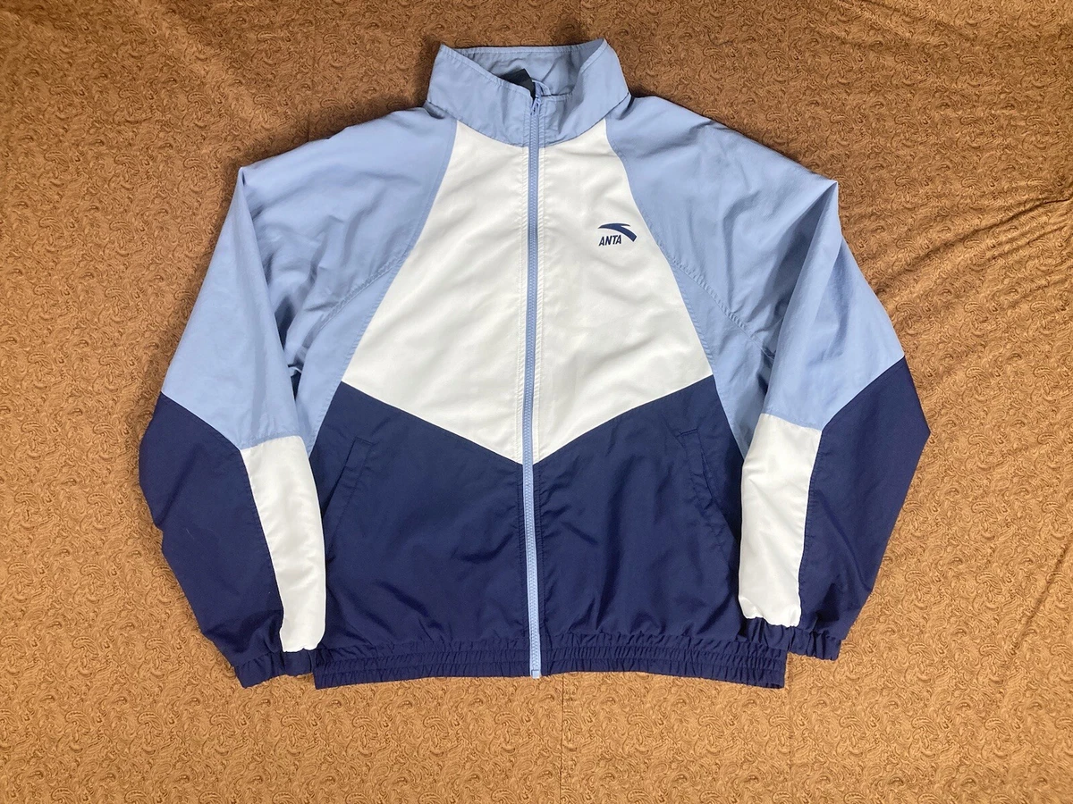 Anta windbreaker jacket Mens XL Blue Extra Large Full Zip Keep Moving Logo  | eBay