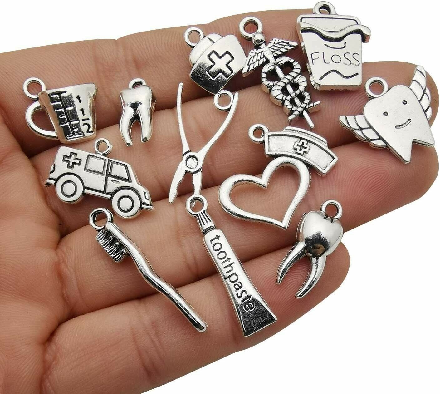 10 Dentist Charms Minneapolis Mall Hygienist Pendants Antiqued Themed Asso Silver Free Shipping Cheap Bargain Gift