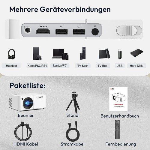 4K Smart Android Projektor HD LED HDMI Heimkino Beamer 5G WALN Multimediaplayer - Bild 14 von 14