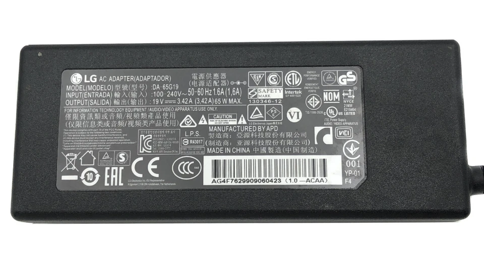 Genuine LG Chromebase AC Adapter DA-65G19 Monitor Power Supply 65W OEM - Image 2 of 4