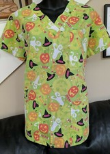 Halloween Scrubs Sz M Medical Nurse Vet Dental Pumpkins Witch Candy Ghost