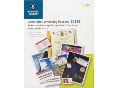 Business Source Laminating Pouches Letter 5Mil 9''x11-1/2'' 50/BX Clear 20855